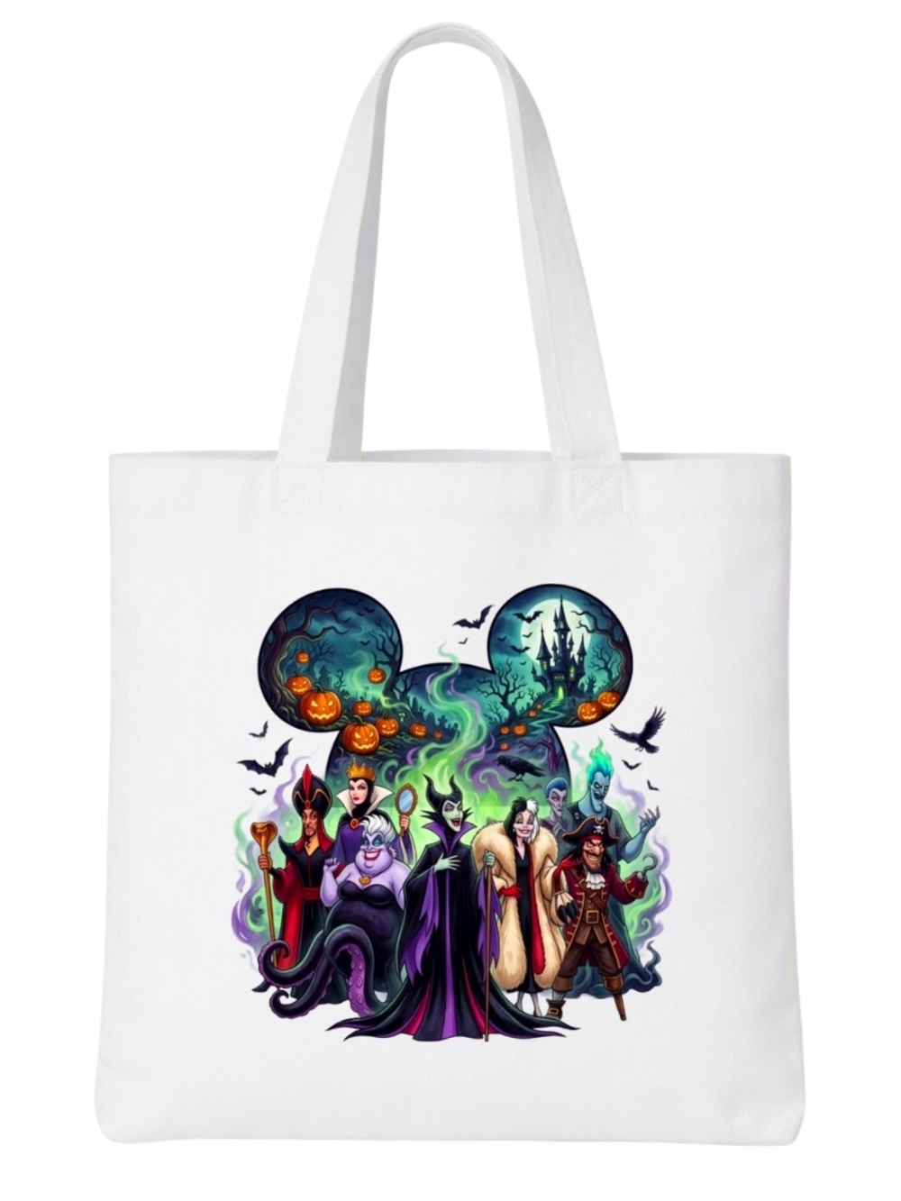 White Tote Bag with Halloween Villains Graphic